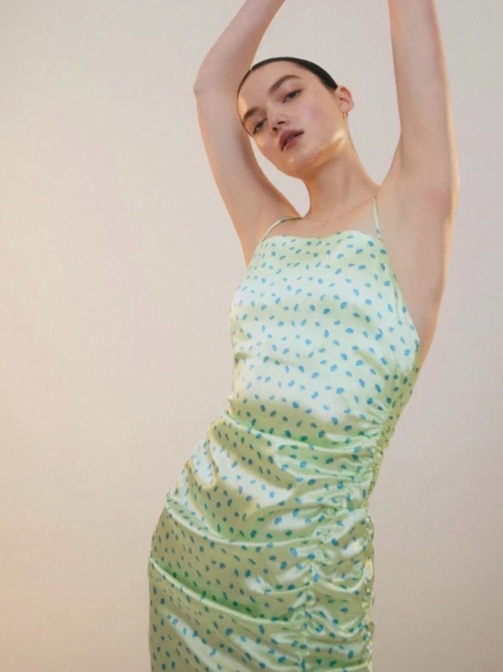 Zara Satin Effect Green Floral Midi Dress